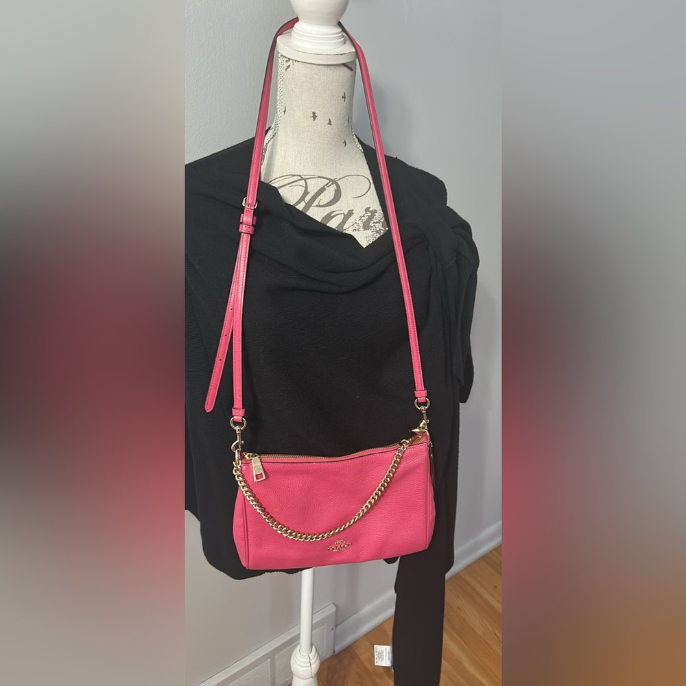 Coach Pink Leather Crossbody Bag with Gold Chain
